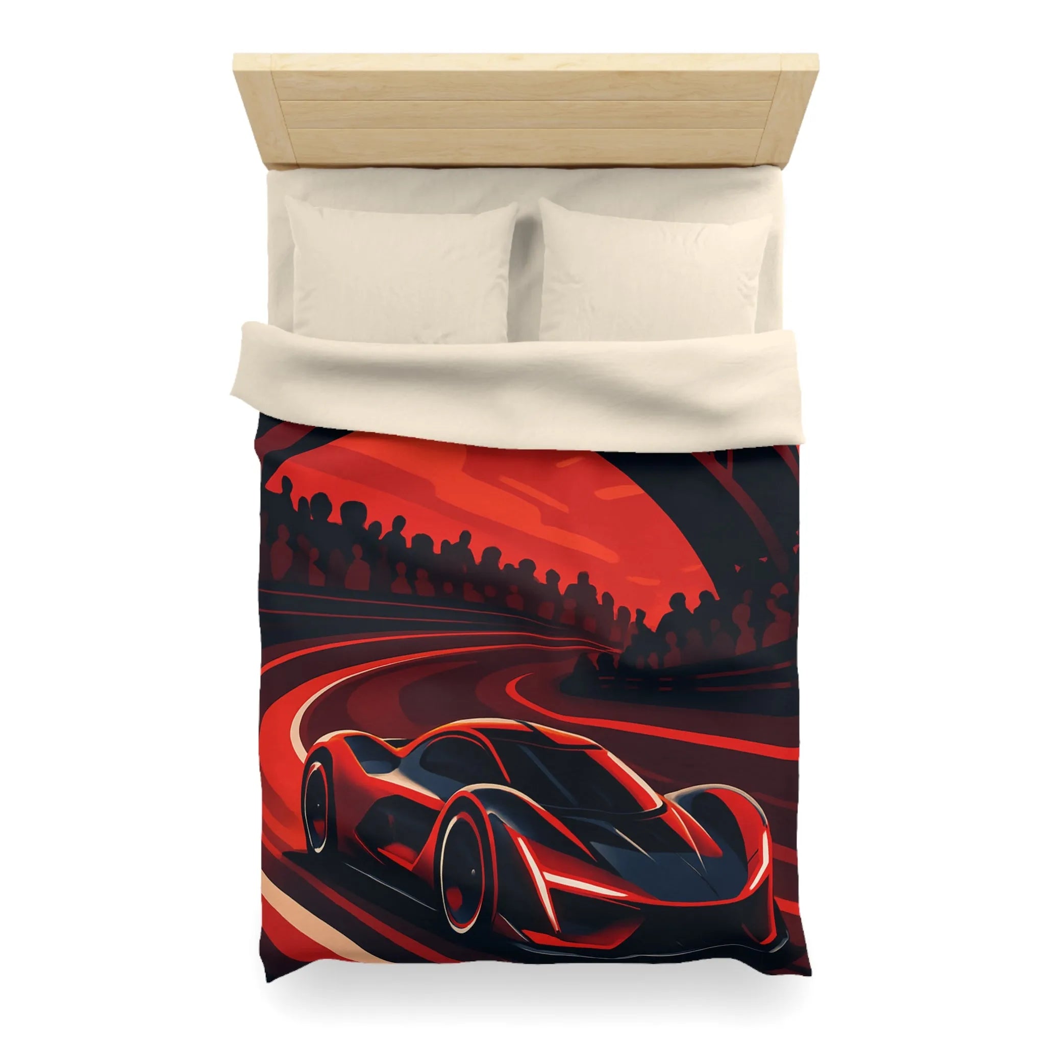 Housse de couette avec design de voiture de course rouge moderne sur circuit sinueux