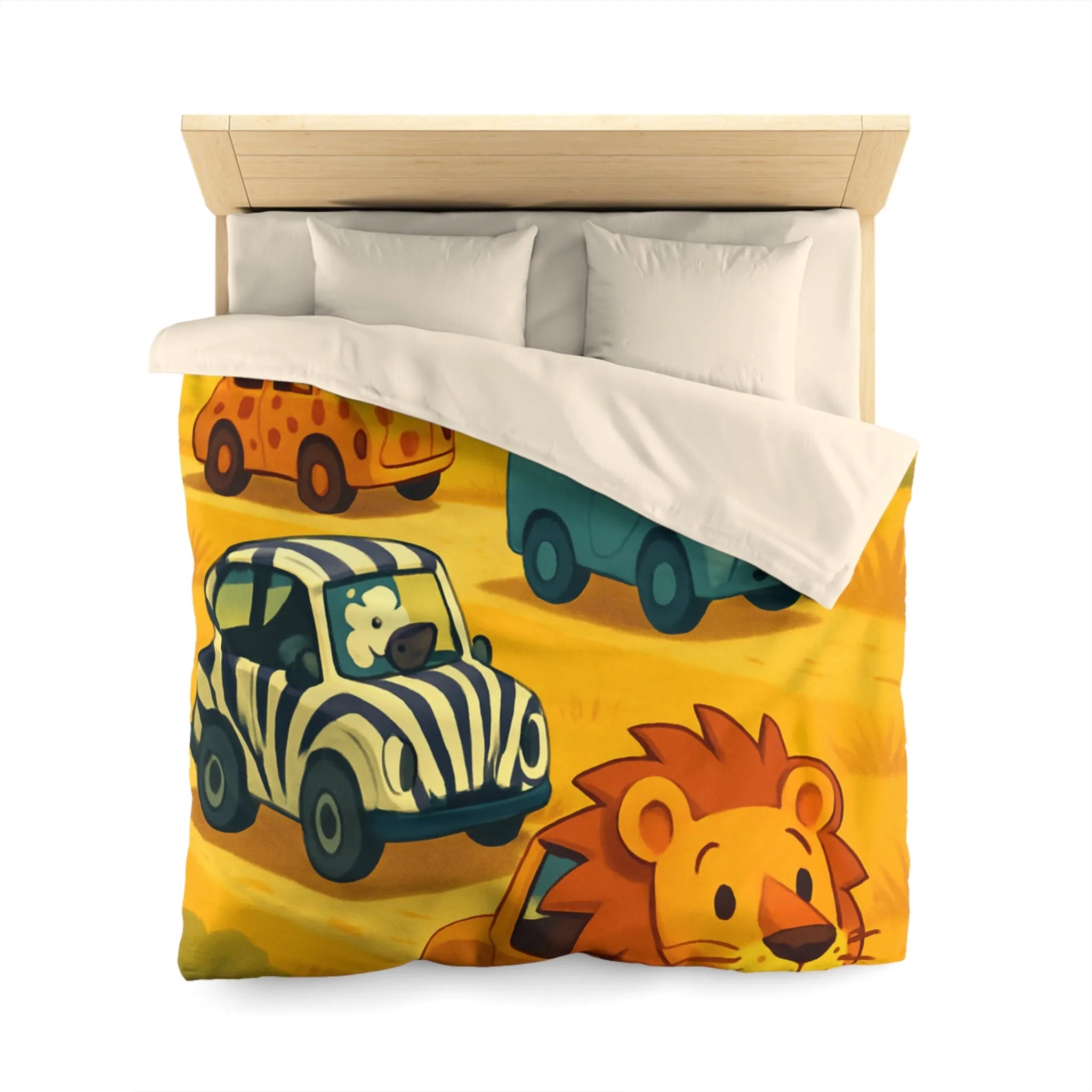 Housse de couette animaux safari mignons pour chambre enfant avec voitures colorées