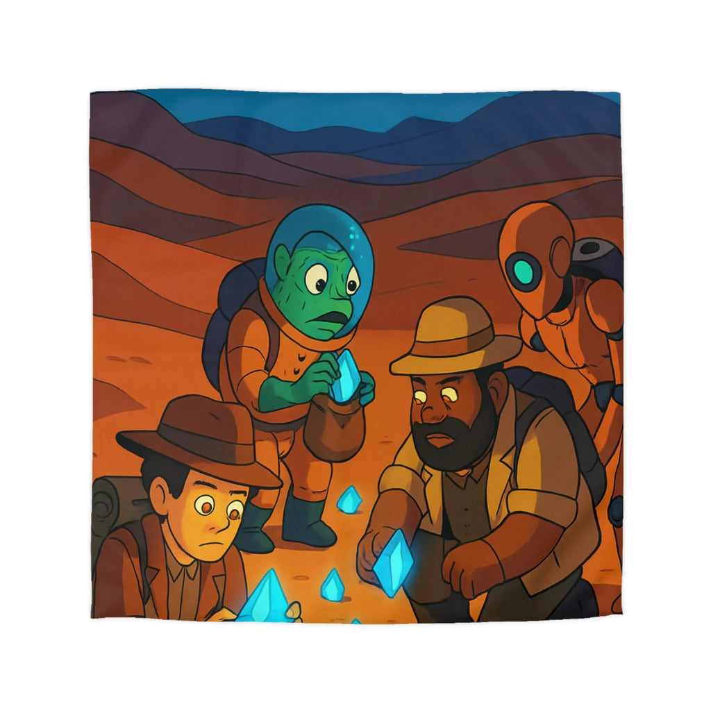 Exploration fascinante de cristaux mystérieux sur une planète désertique avec aventuriers et robot