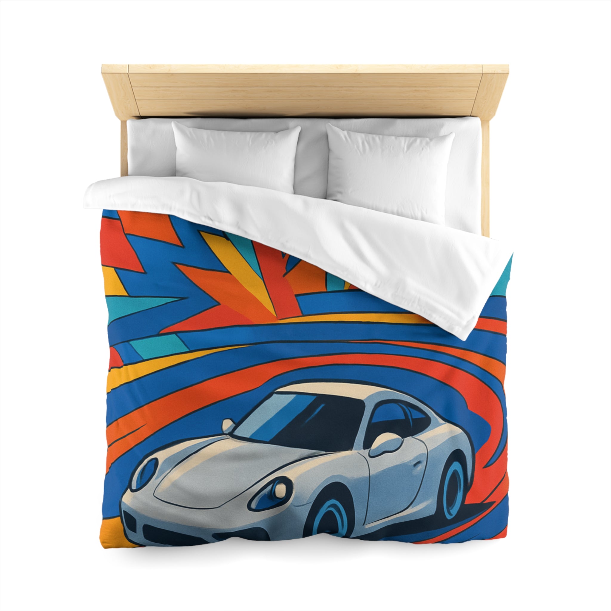 Housse de couette voiture sportive dynamique avec explosion de couleurs vives et éclatantes