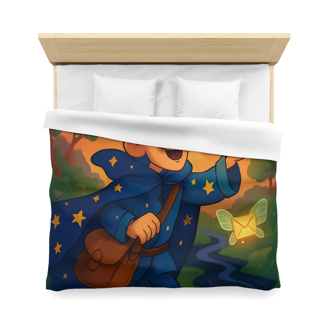 Housse de Couette Enfantine Magique Forêt Ambiance Nocturne Étoiles Arborées Postier Joyeux