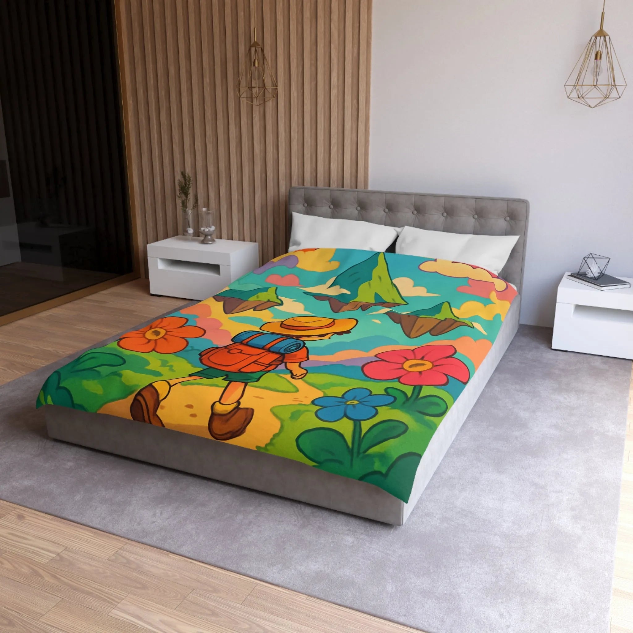 Enchanted Forest Adventure with Cute Clouds: Kid's Dreamland Bedding Set Design