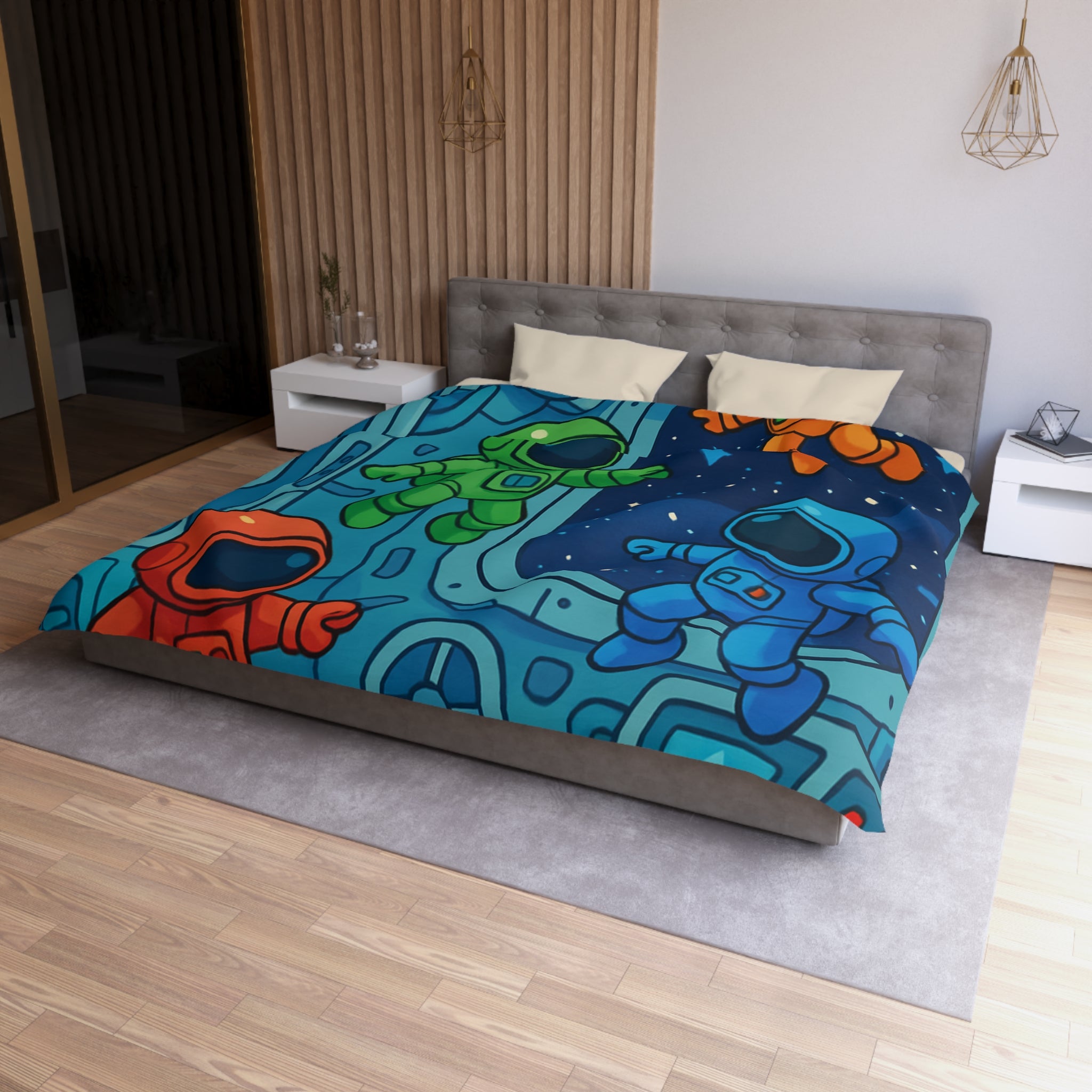 Quatre Astronautes Colorés Flottant Joyeusement Dans Une Station Spatiale Avec Vue Sur Étoiles