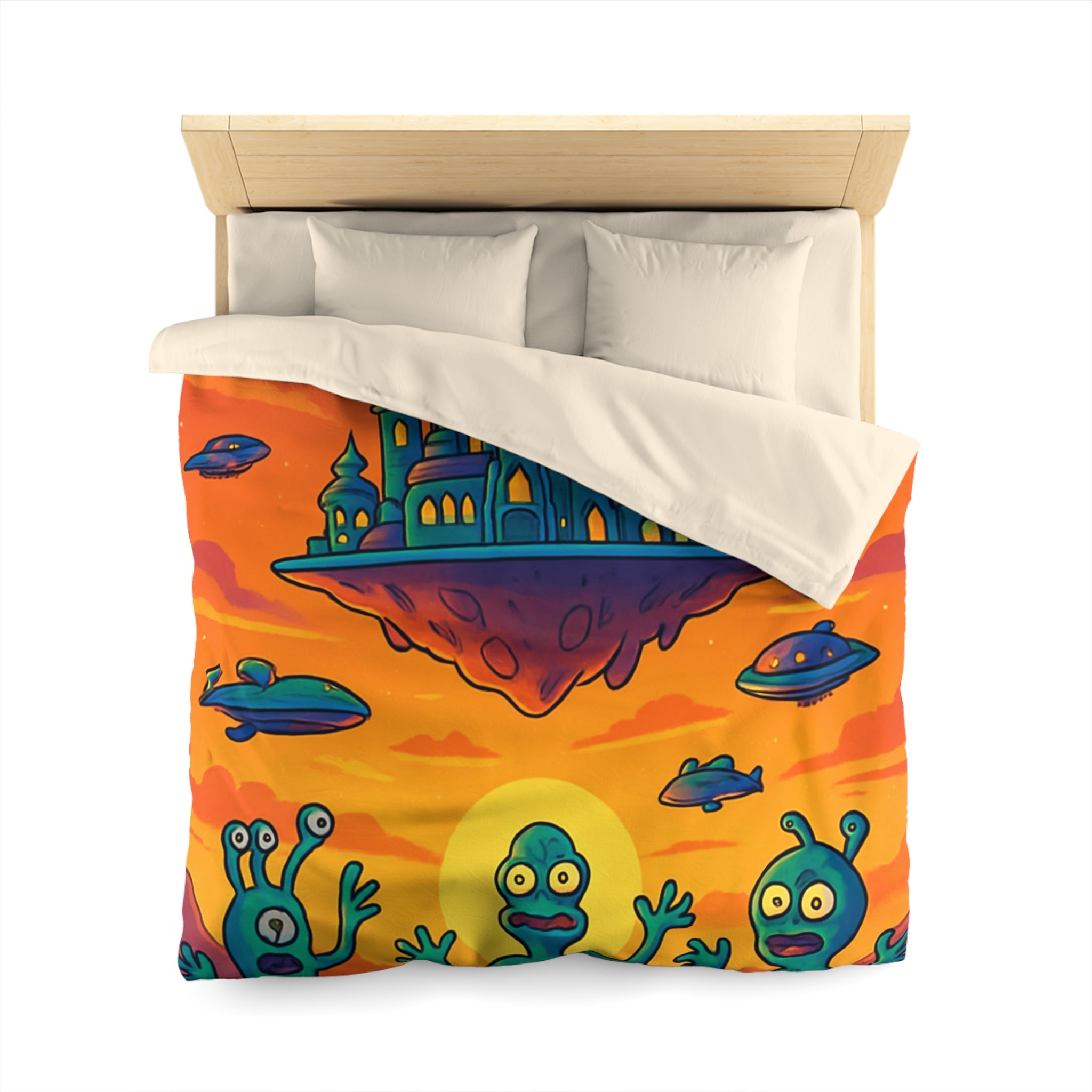 Housse de couette sur thème extraterrestre avec château flottant et OVNI colorés