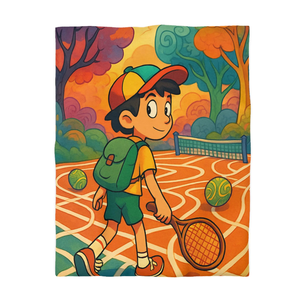 Housse de couette enfant avec motif joueur de tennis dans parc coloré joyeux