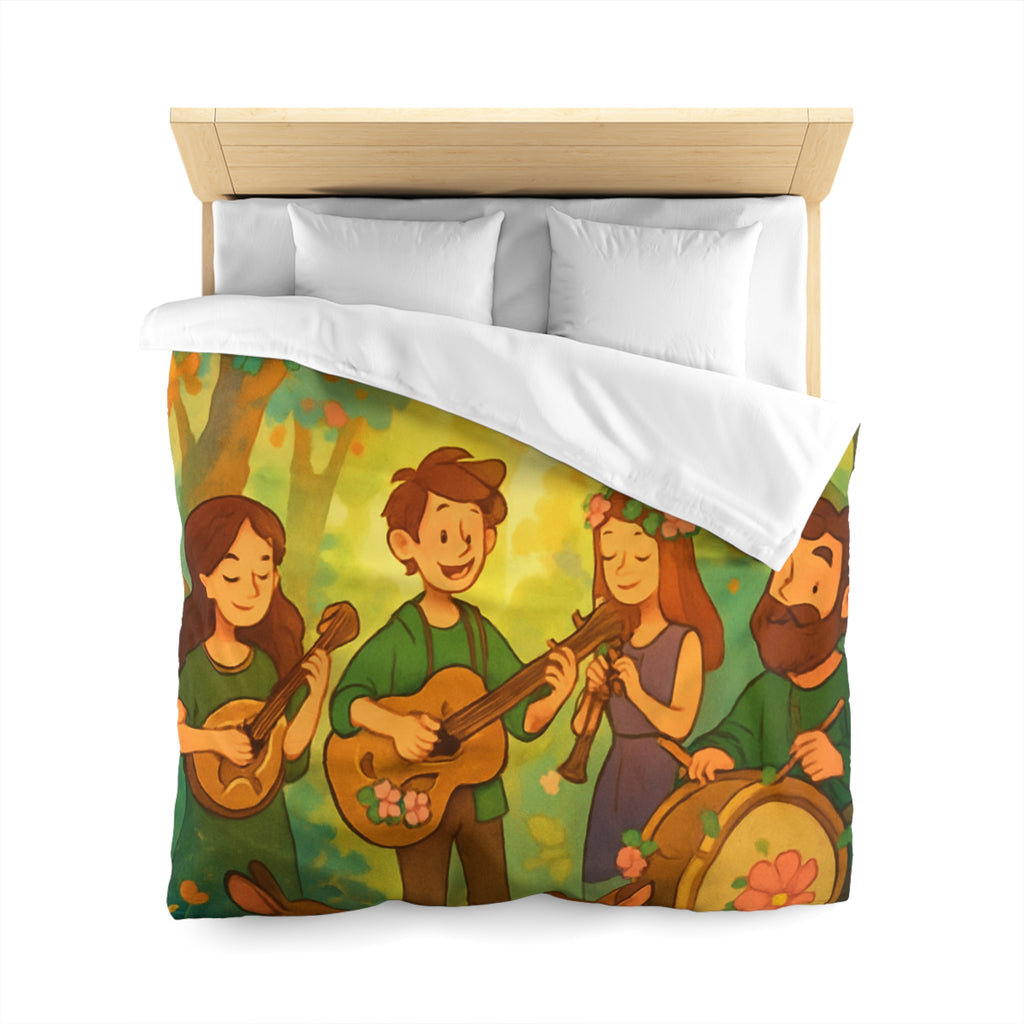 Housse de couette musicale enchantée forêt, animaux, motifs vibrants pour chambre féerique