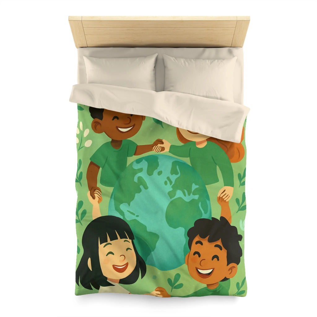 Housse de couette enfant monde coloré, paix et amitié, thème écologique éducatif