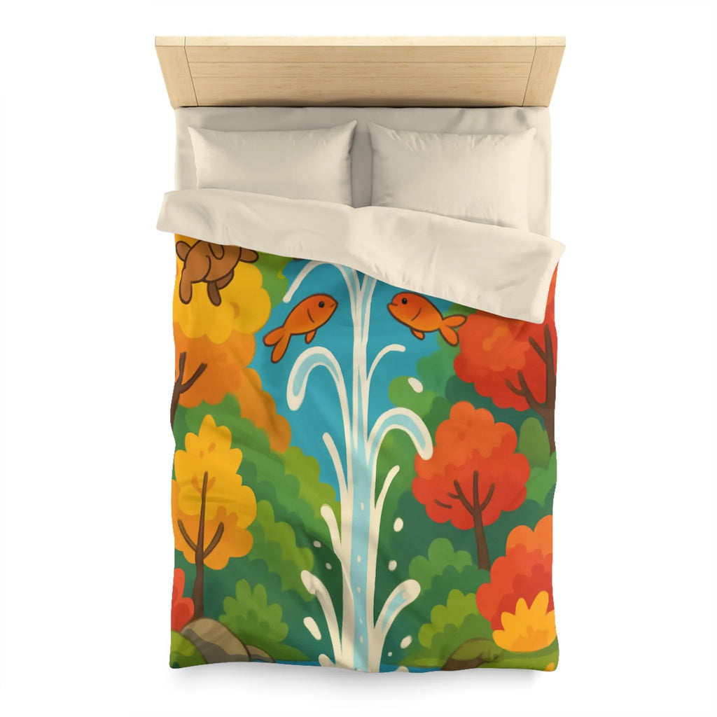 Housse de Couette Colorée avec Forêt Joyeuse et Animaux en Saut Cascade