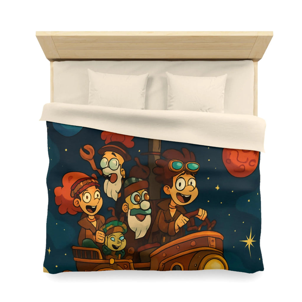 Housse de couette magique pour enfant avec voyage spatial et planètes souriantes colorées