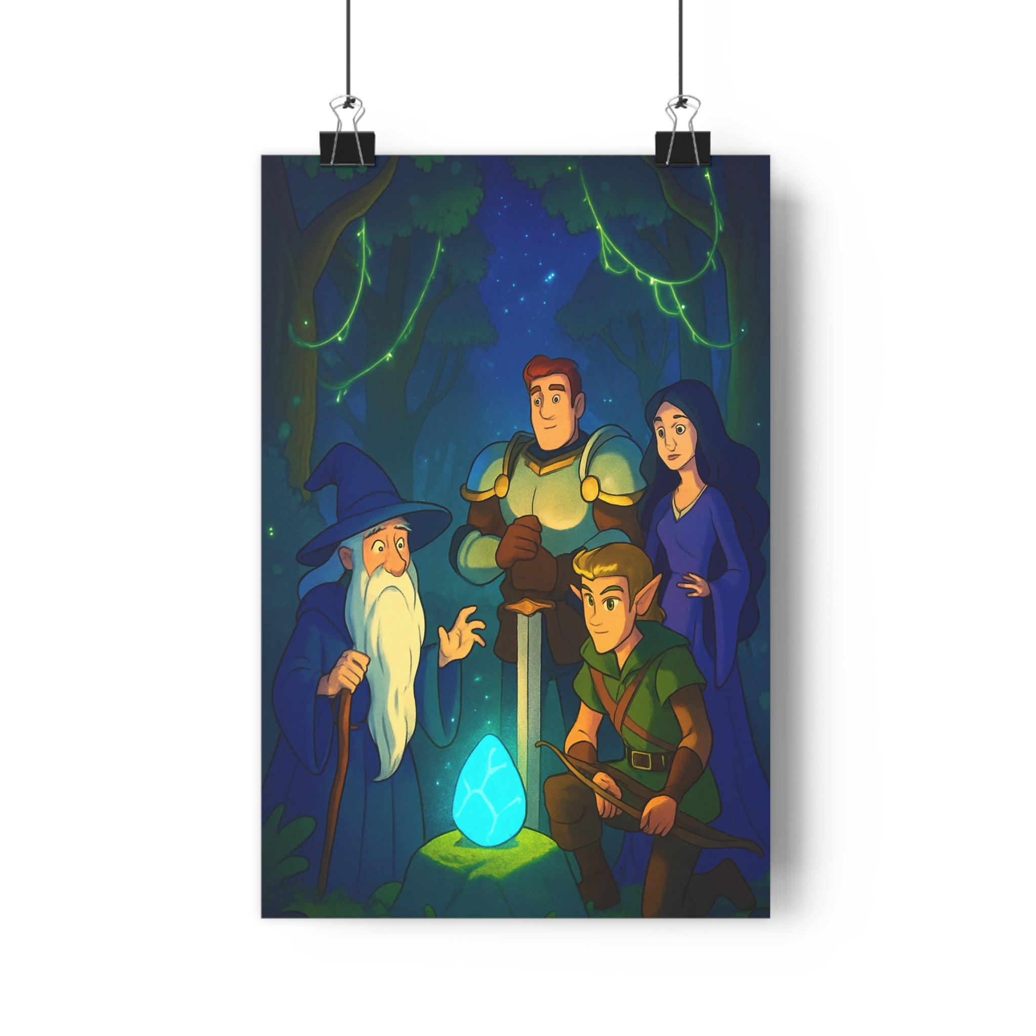 Poster décoratif fantastique bleu violet cartoon magique mystique salon chambre art fantasy vibrant enchanteur