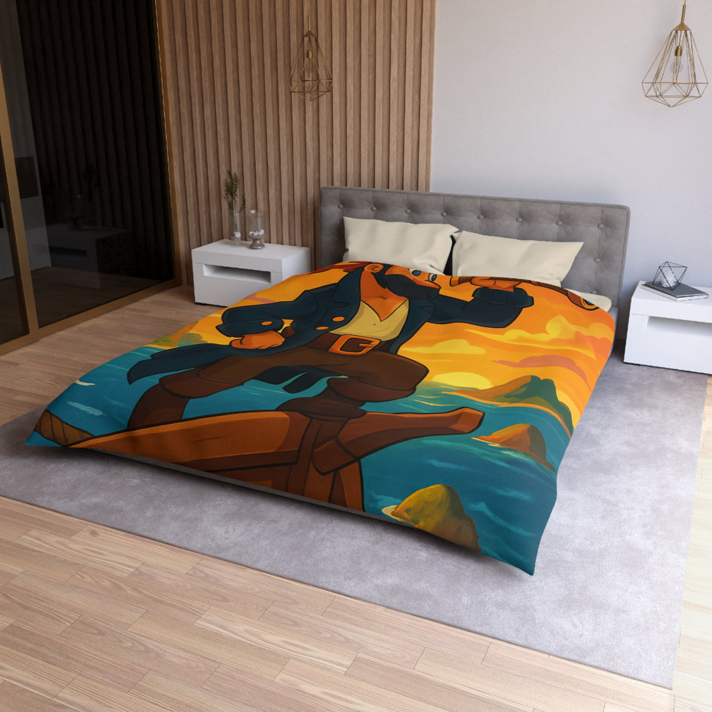 Housse de couette pirate flamboyant explorant les mers au coucher de soleil épique