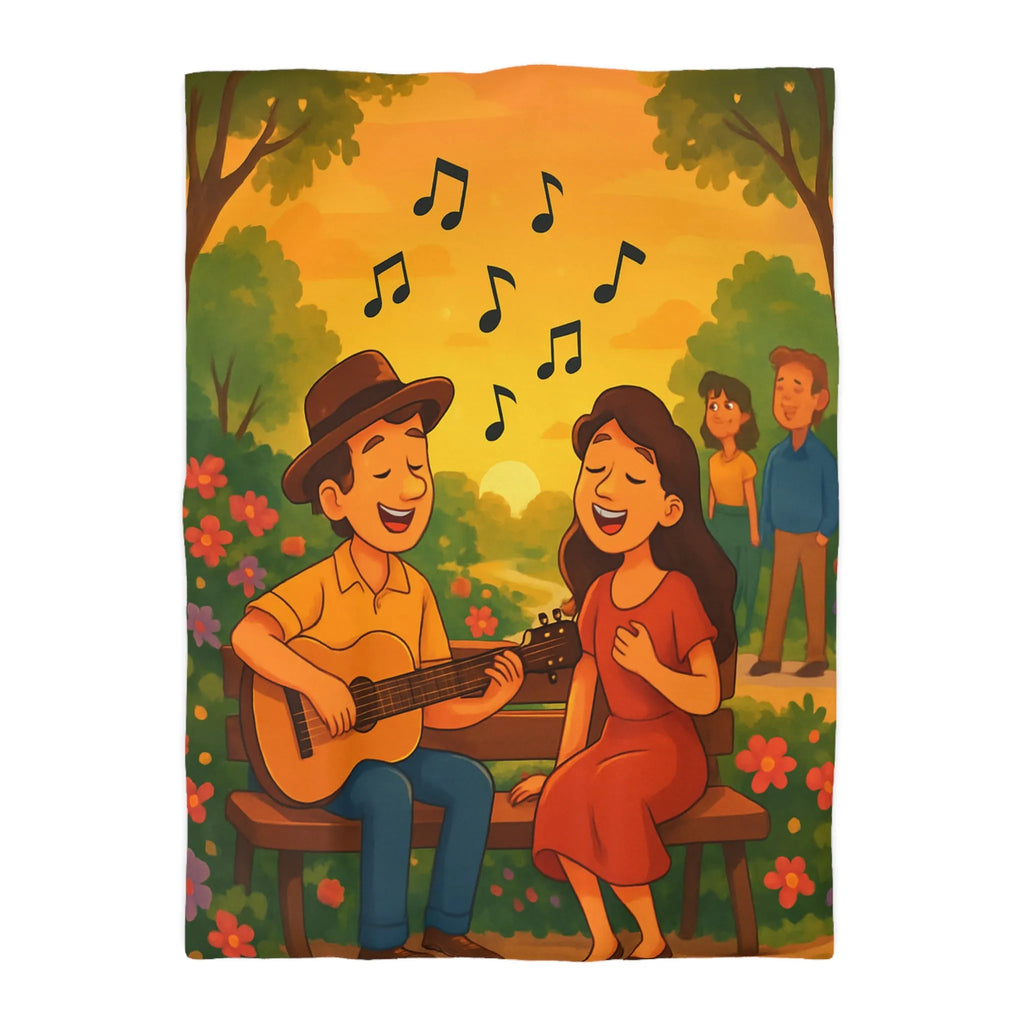 Housse de couette idéale avec illustration douce de couple romantique et coucher de soleil