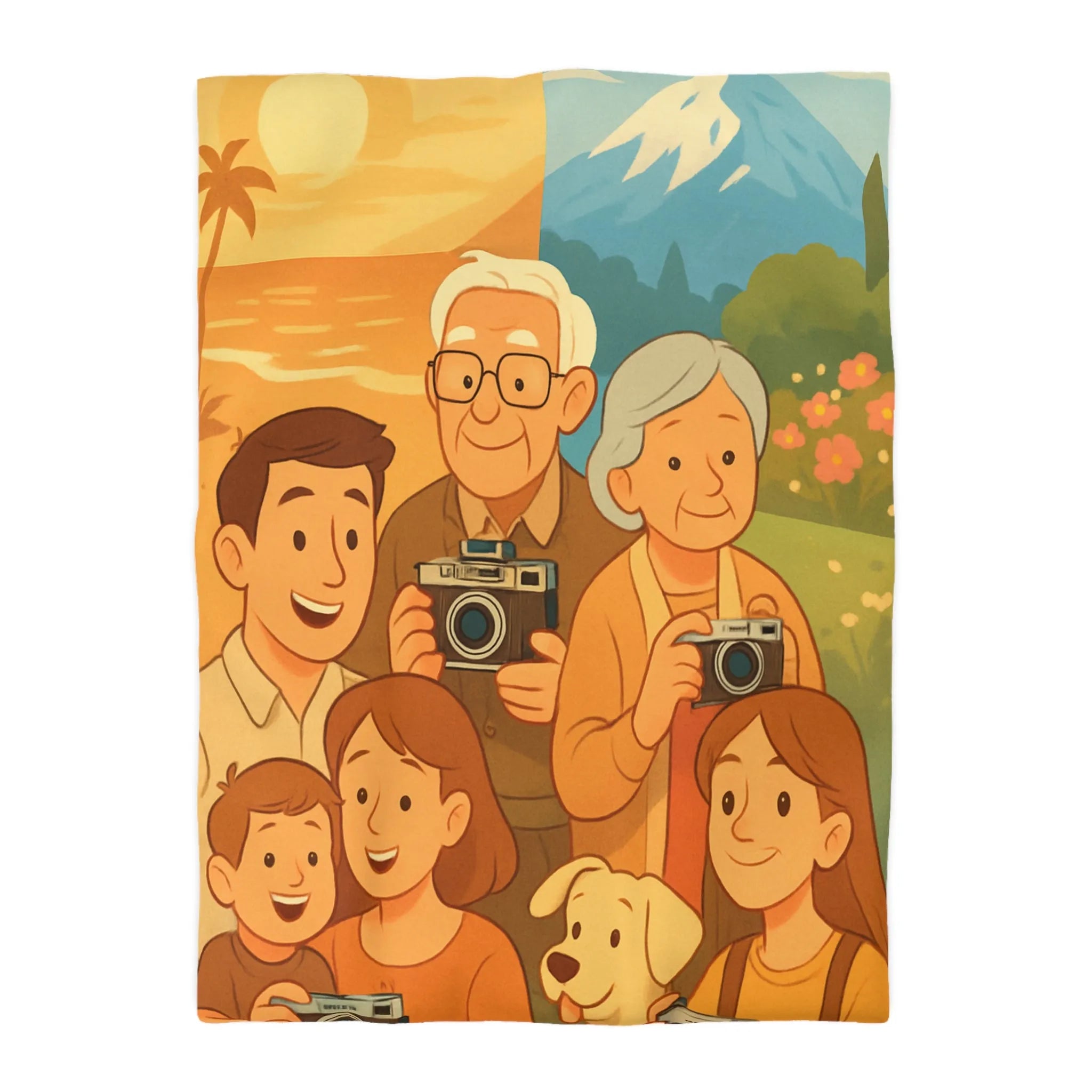 Housse de Couette Enfants Aventure Famille Paysage Soleil et Montagne Poétique Douceur