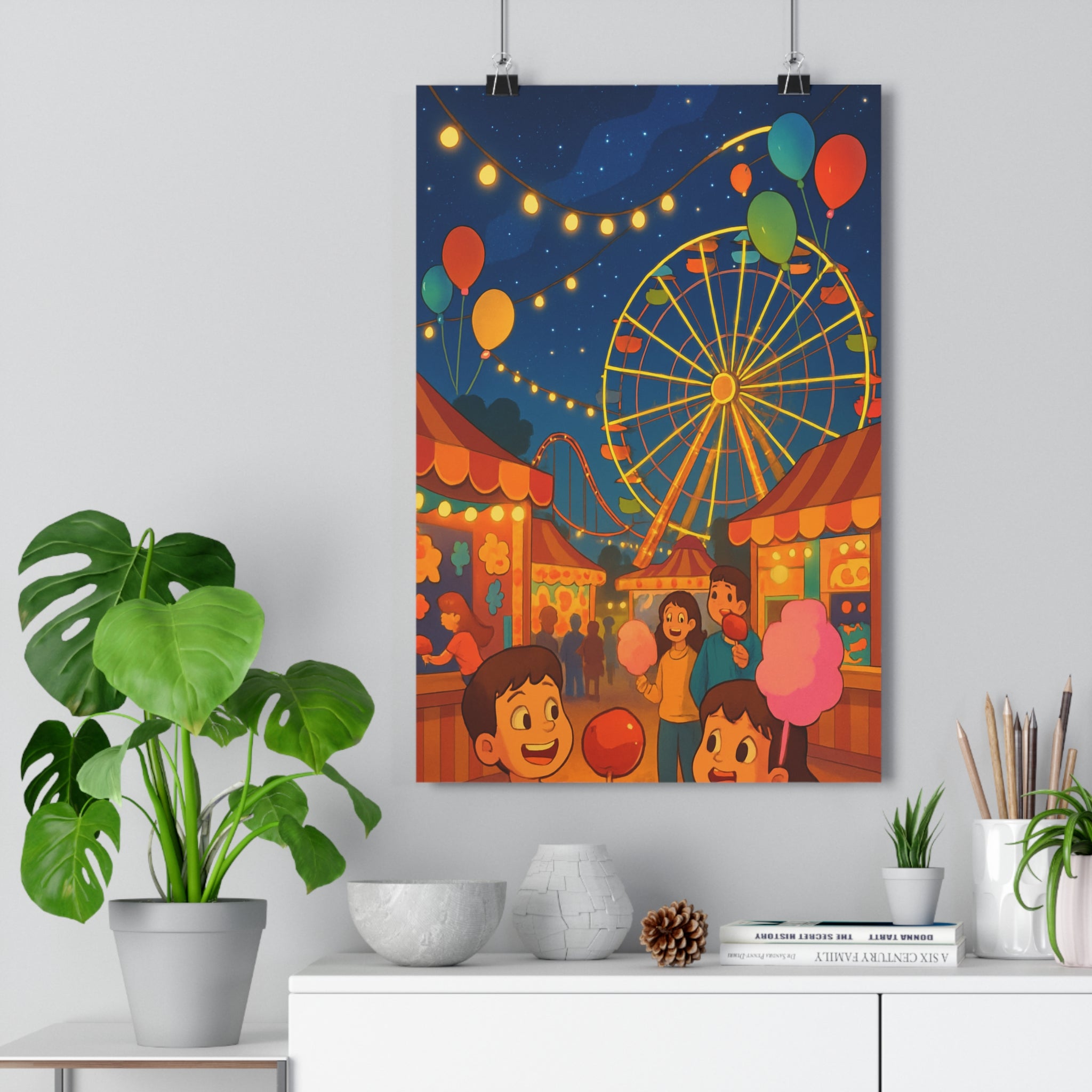 Poster décoratif fête foraine étoilé joyeux pastel rétro chambre enfant salon amusant coloré ambiance