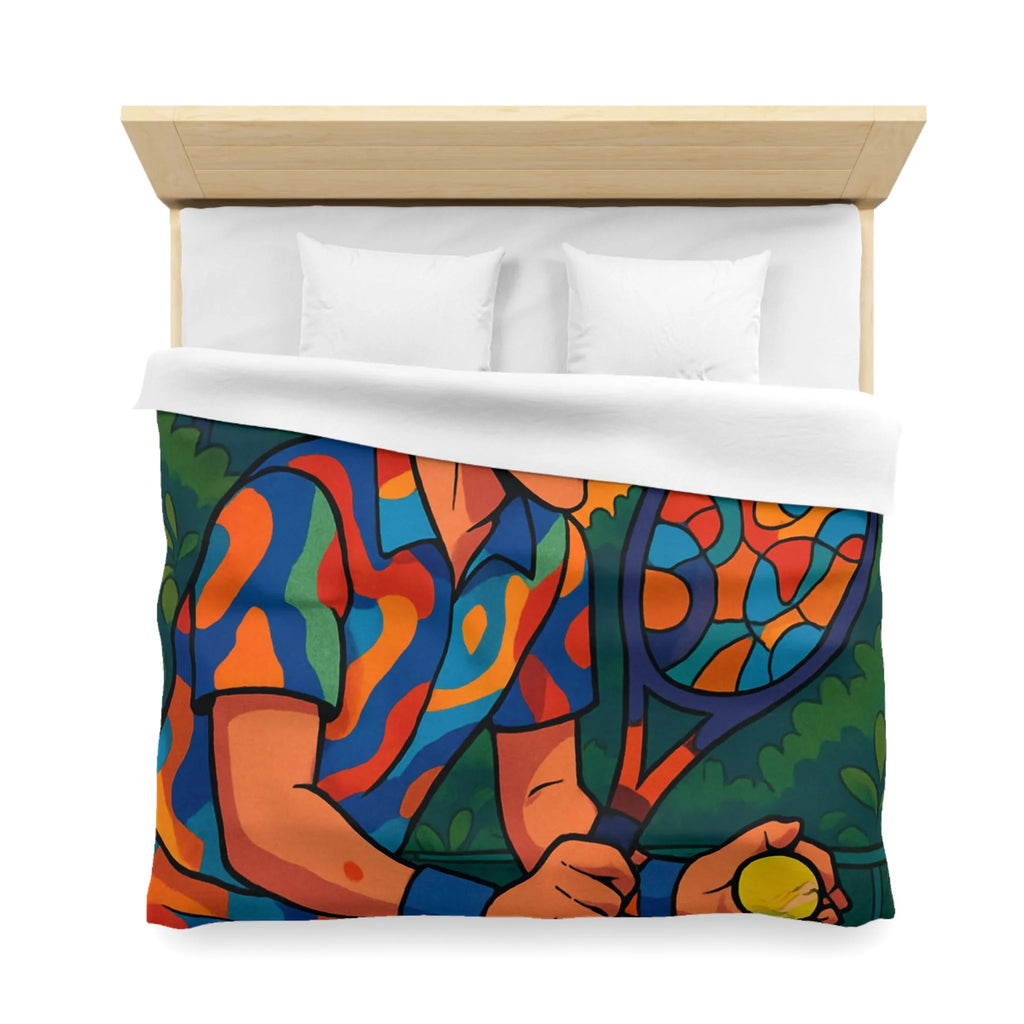 Housse de Couette Colorée Tennis Design Vibrant avec Joueur en Action et Palmiers