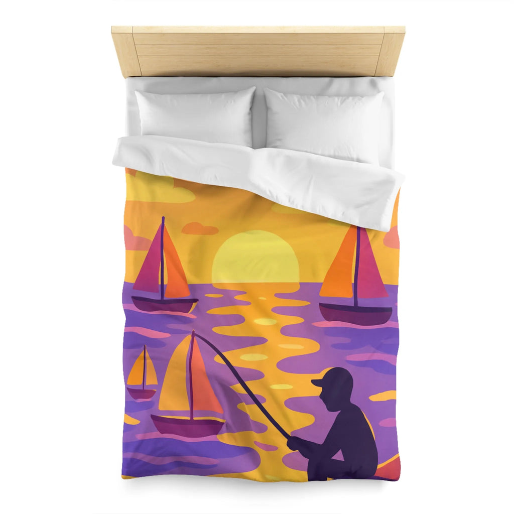 Housse de couette colorée avec voiliers et coucher de soleil magnifique au bord de l'eau