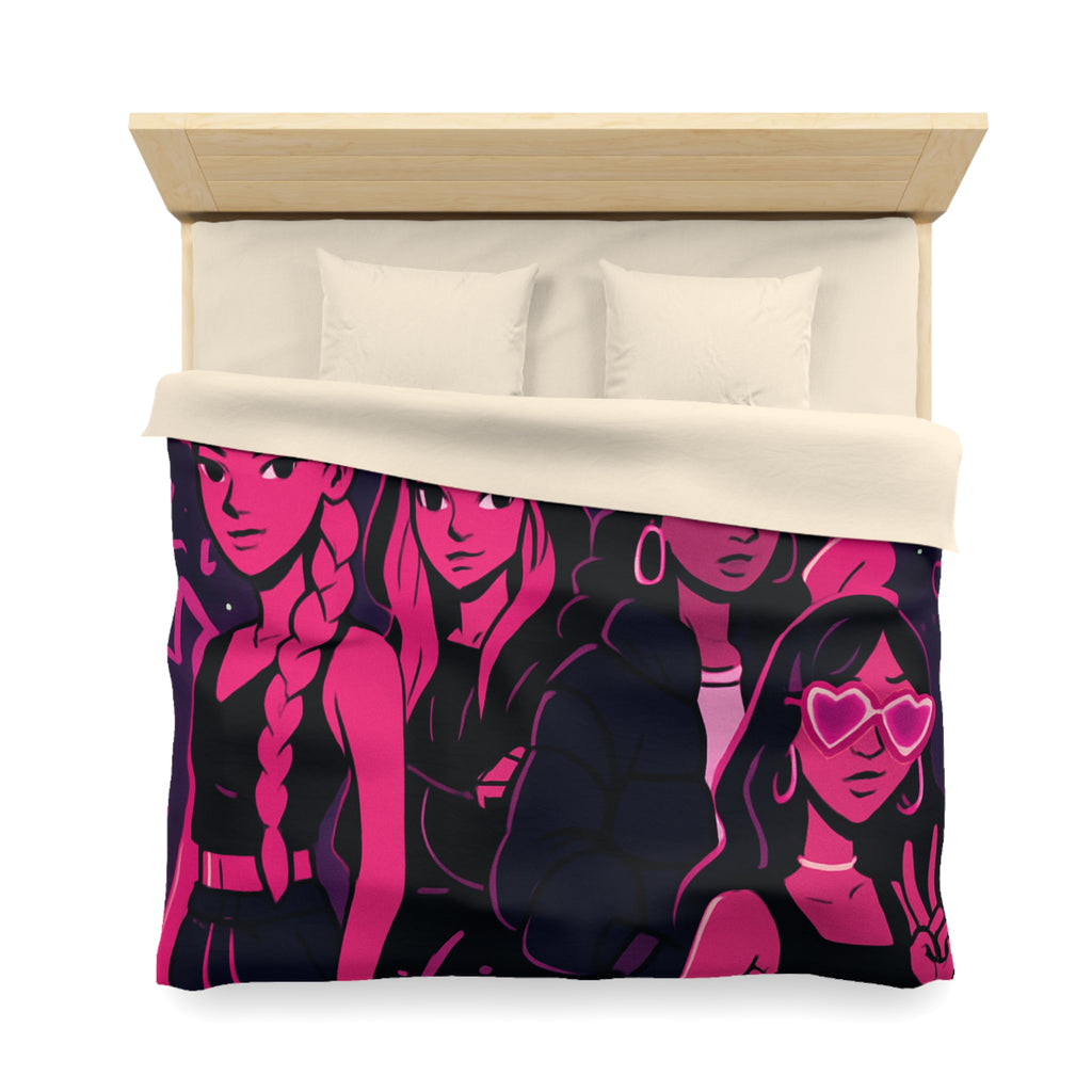 Housse de couette urbaine avec silhouettes féminines et motifs fluorescents nuit étoilée