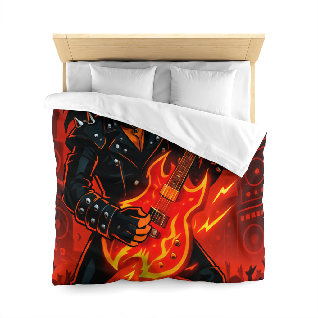 Housse de couette rock énergique avec guitariste enflammé et ambiance concert spectaculaire