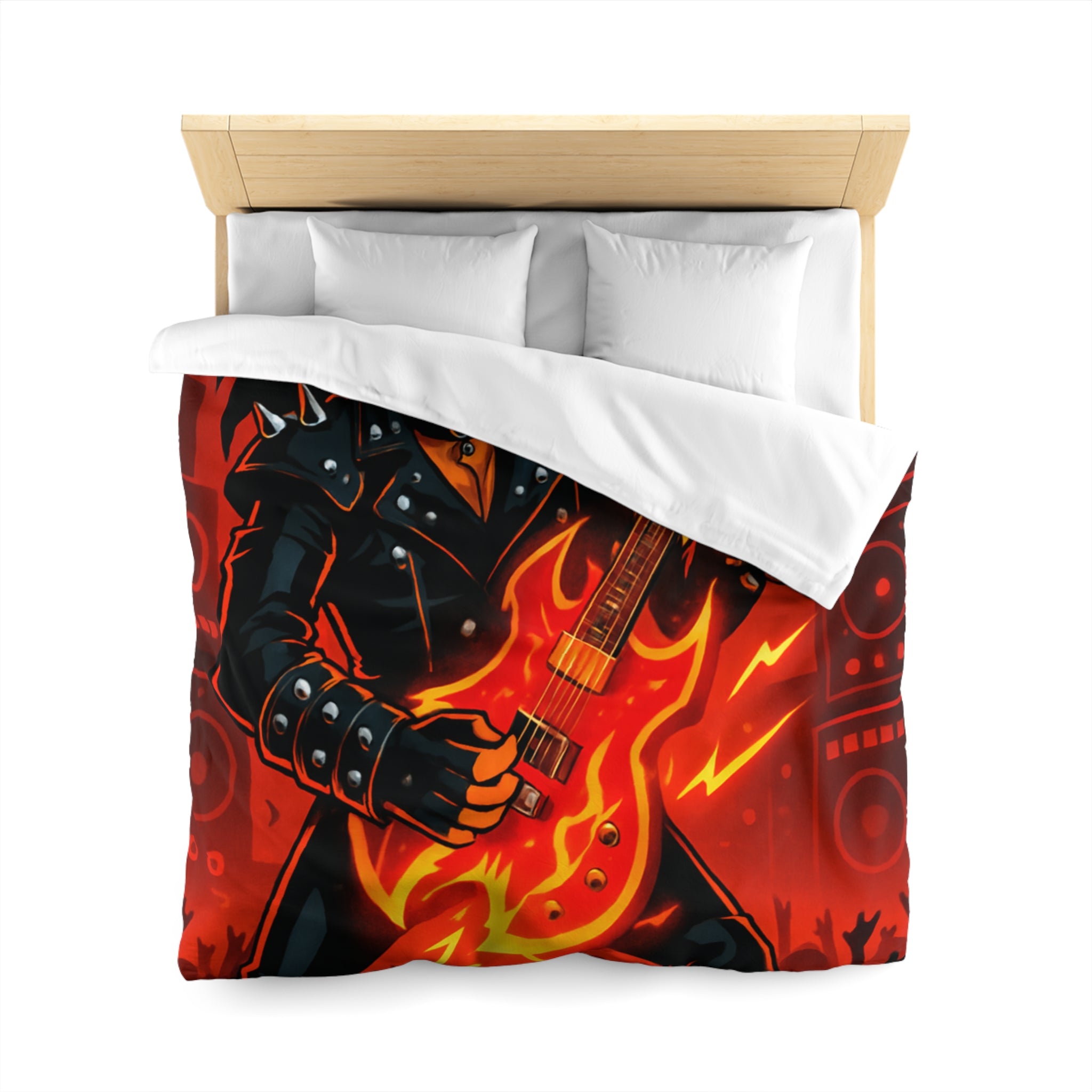 Housse de couette rock énergique avec guitariste enflammé et ambiance concert spectaculaire