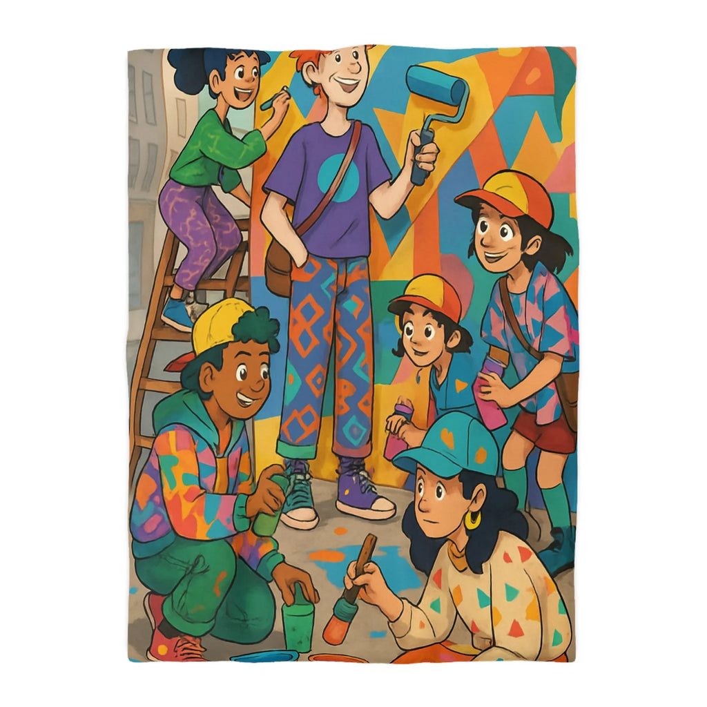 Housse de couette colorée avec enfants et motifs artistiques de peinture murale urbaine