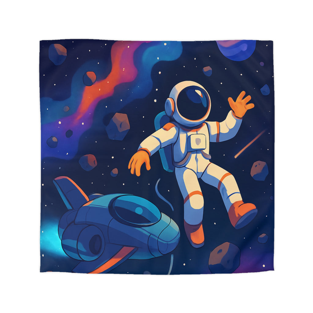 Housse de couette spatiale colorée avec astronaute flottant parmi planètes et étoiles