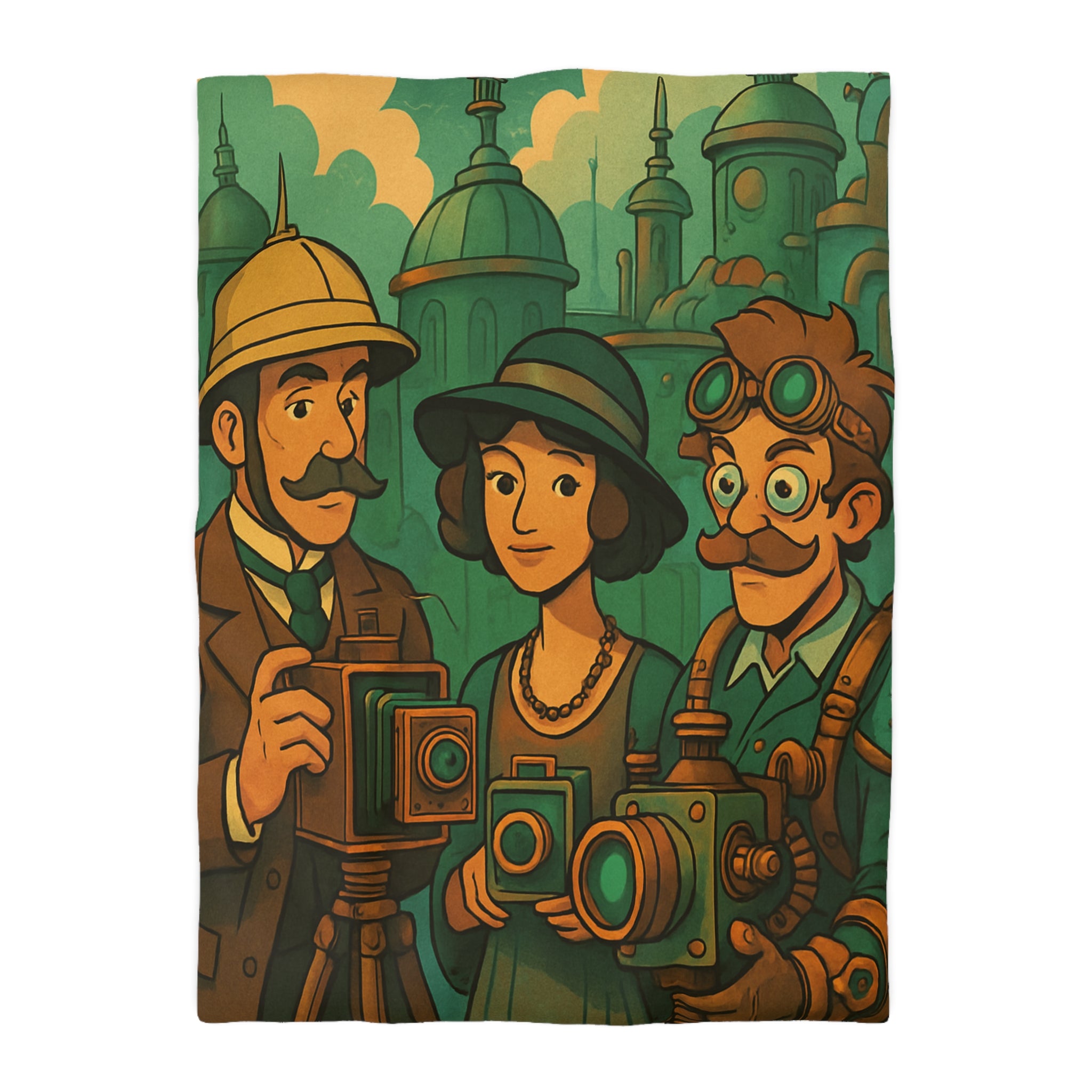 Vintage Steampunk Photographers Illustrating Historic Adventure with Unique Retro Cameras Design