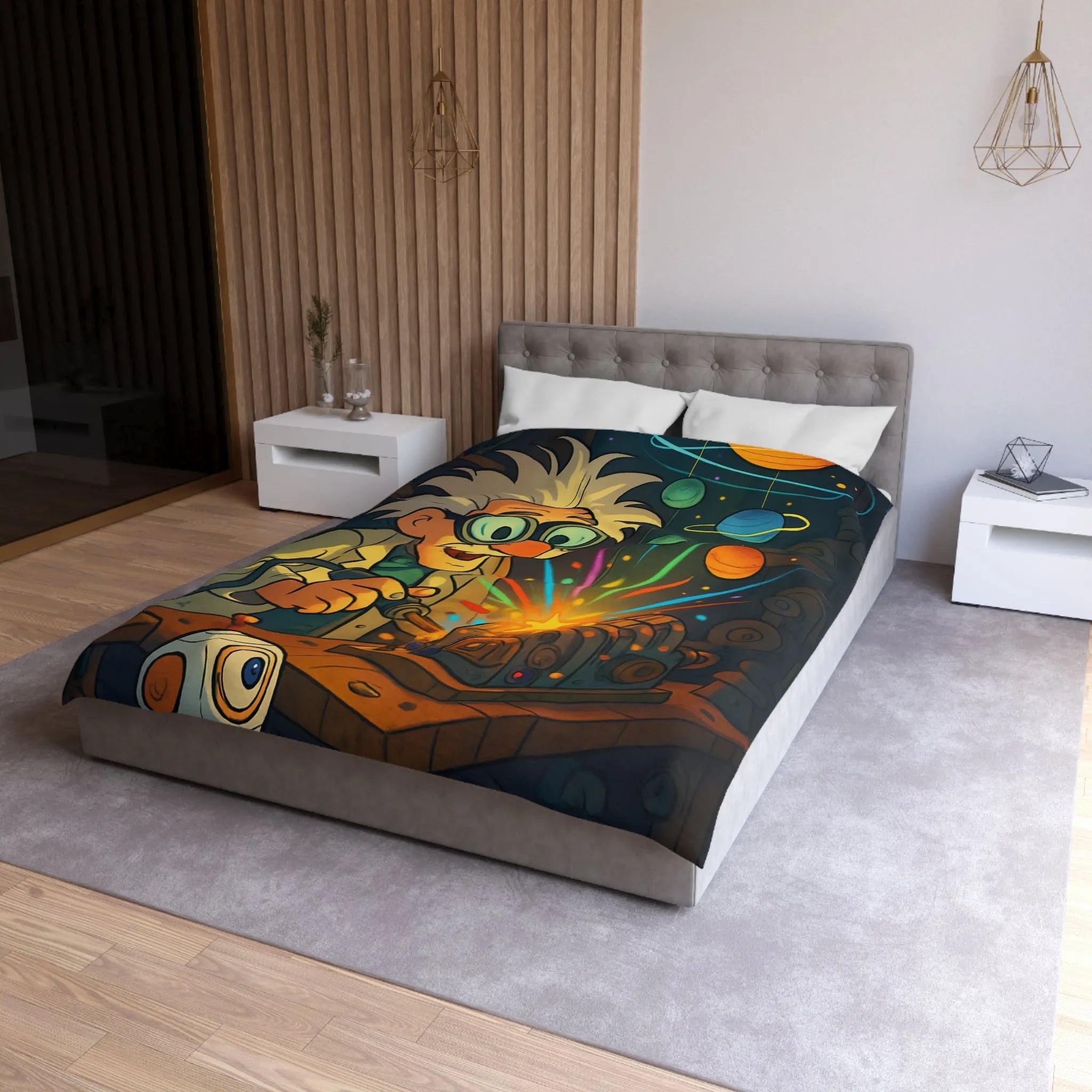 Housse de Couette Cosmos Inventeur Fantastique avec Planètes et Robot Mignon