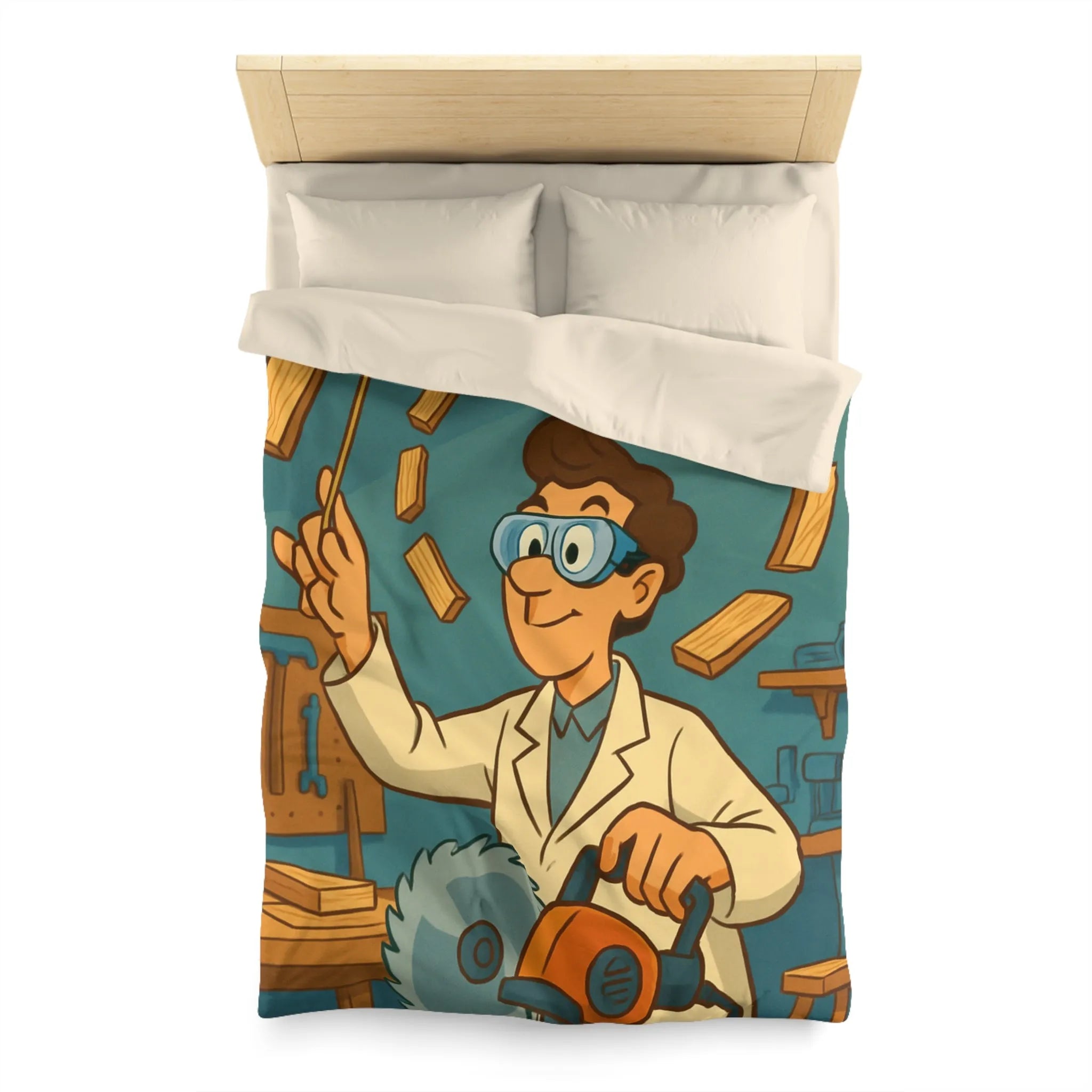 Housse de couette avec design créatif de menuiserie en style rétro et ludique