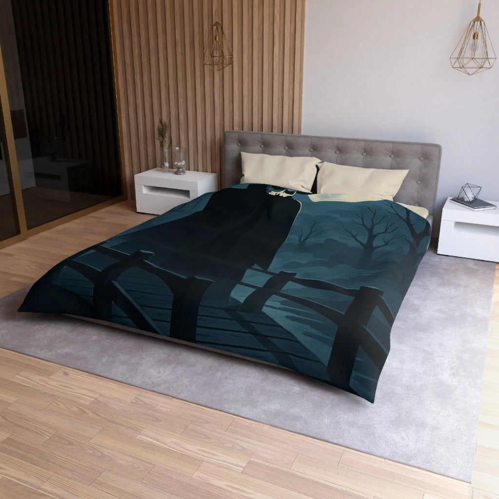 Housse de couette inspirée par l'art effrayant d'un paysage nocturne mystérieux.