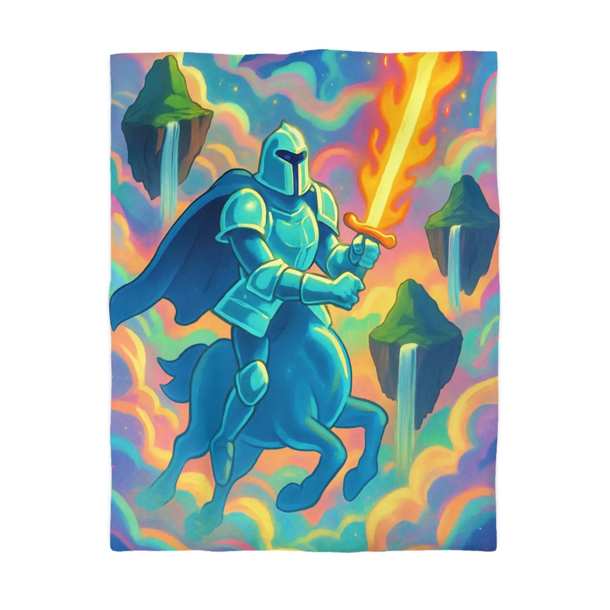 Chevalier Mystique et Centaure Bleu sur Nuages avec Épée Enflammée Fantastique