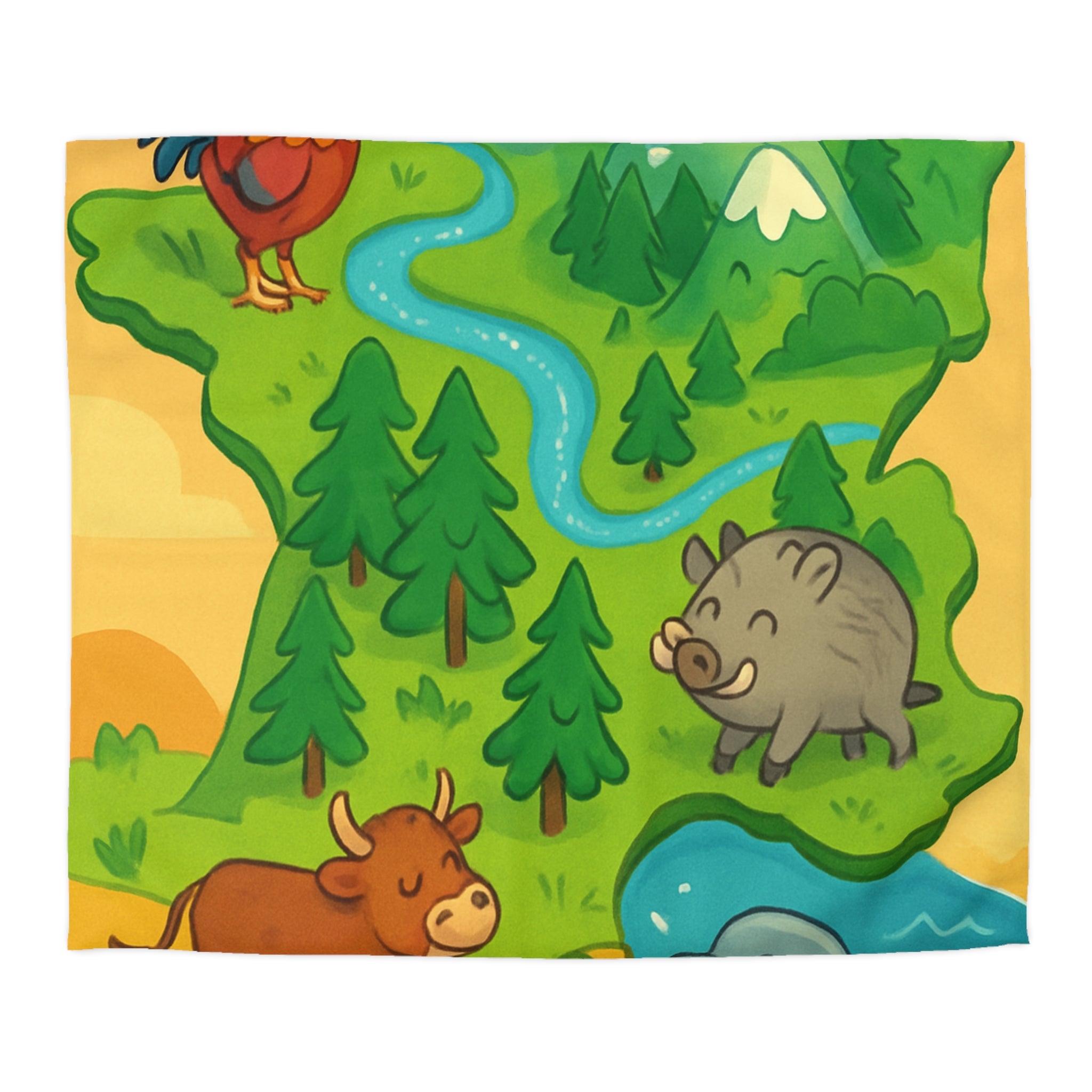 Housse de couette pour enfant avec animaux et paysage de France ludique et coloré