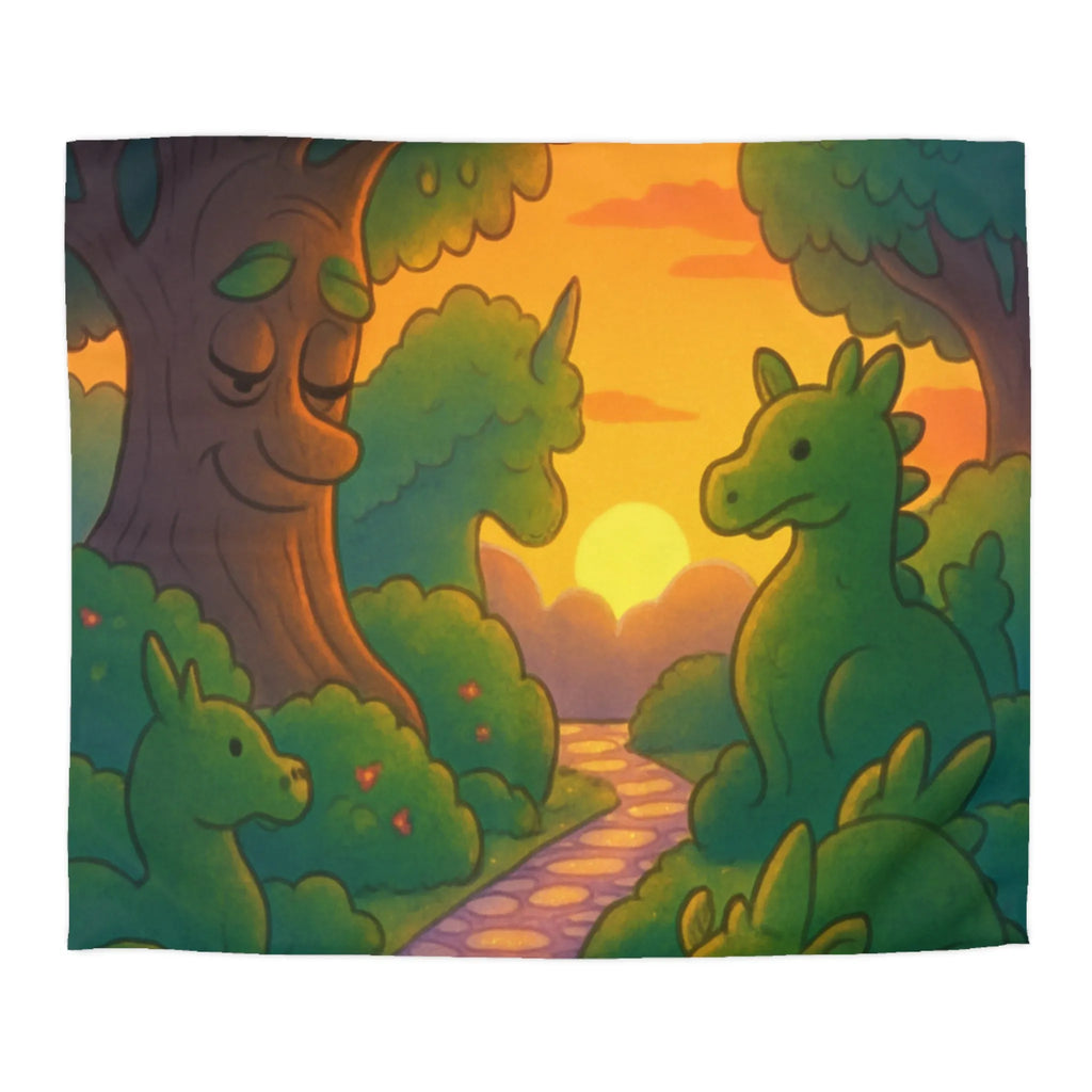 Housse de Couette Enchantée avec Dinosaure au Coucher du Soleil pour Chambre Enfant