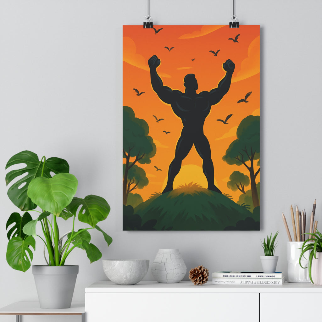 Poster décoratif anime orange jaune inspirant dynamique salon bureau artsy 30x46 silhouette arbres oiseaux