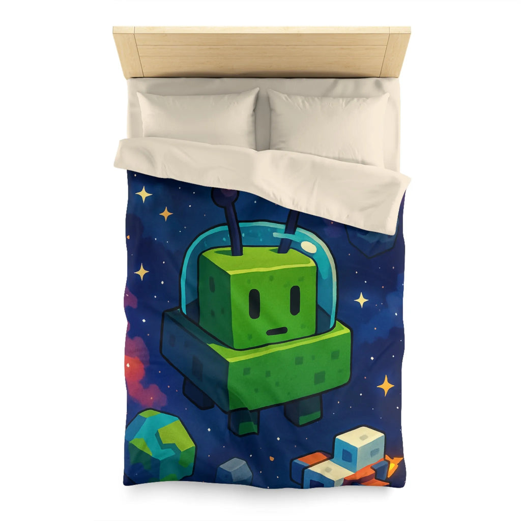 Housse de Couette Cosmos mignon extraterrestre vert cubique et planètes pixelisées