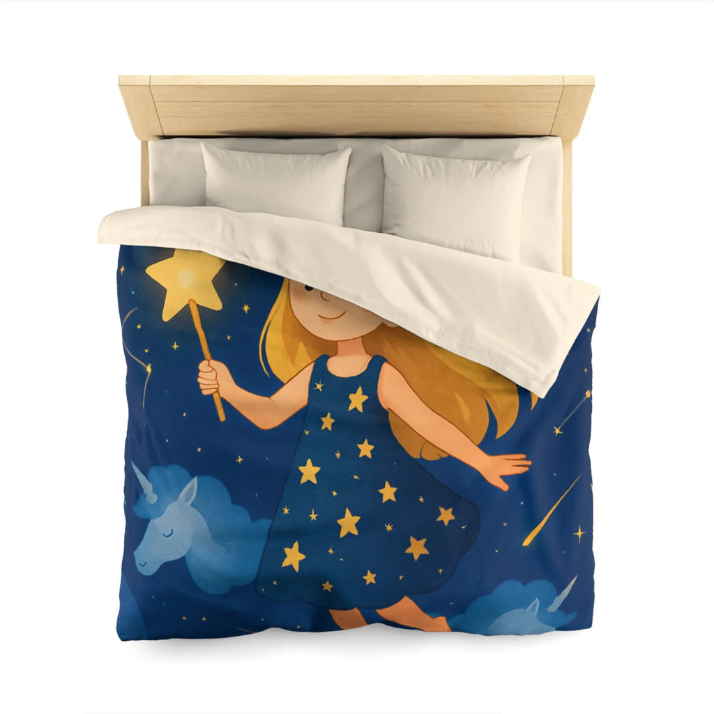 Housse de couette enfant étoiles magique avec licornes pour chambre de rêve céleste
