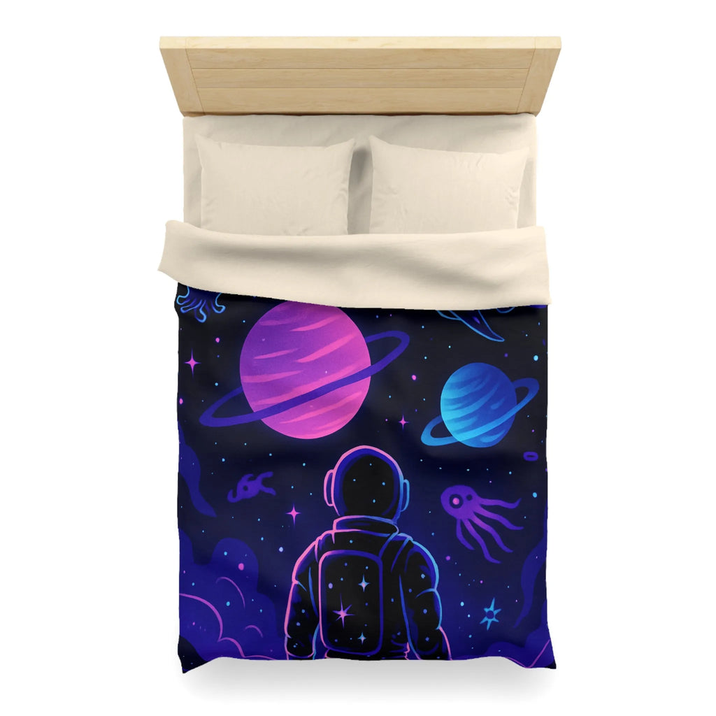 Housse de couette cosmique colorée avec astronaute, planètes et motifs galactiques rêveurs