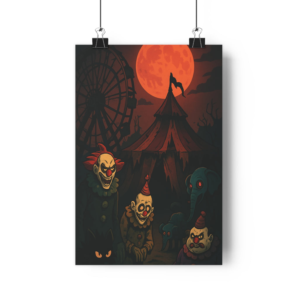 Poster décoratif dessin animé horreur clown sinistre rouge mystérieux chambre salon captivant ambiance Halloween
