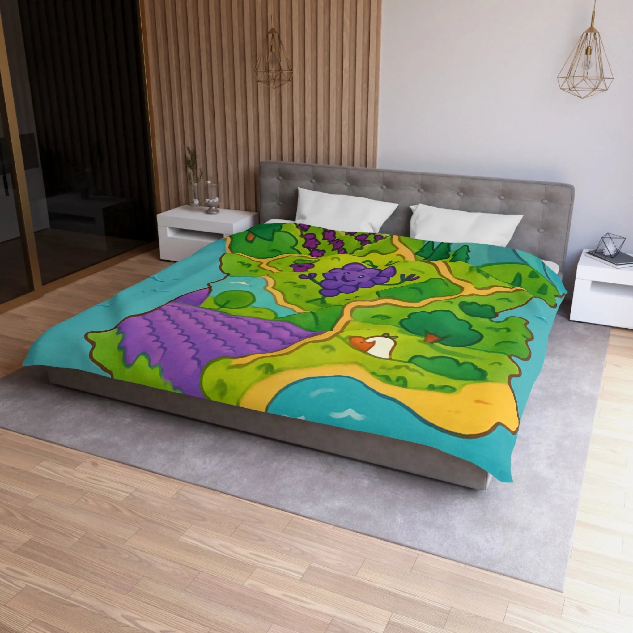 Carte colorée de France illustrée avec paysage ensoleillé et animaux adorables