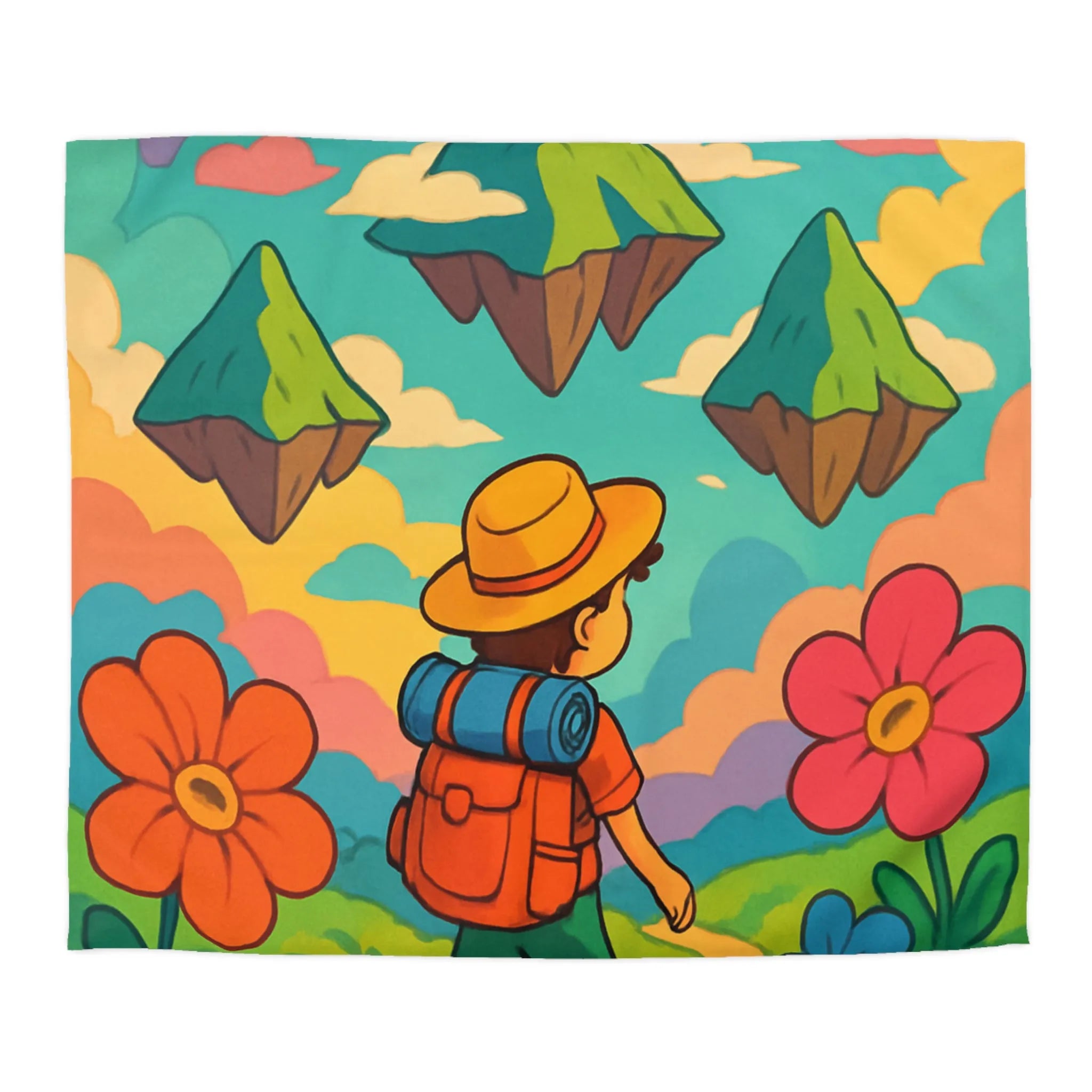 Enchanted Forest Adventure with Cute Clouds: Kid's Dreamland Bedding Set Design