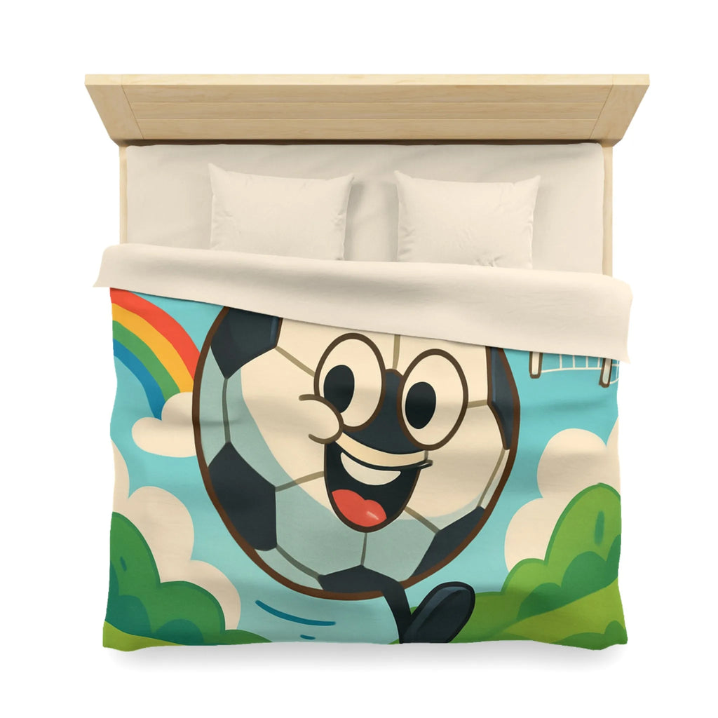 Housse de Couette Enfant Joyeuse avec Ballon de Foot et Arc-en-ciel Coloré