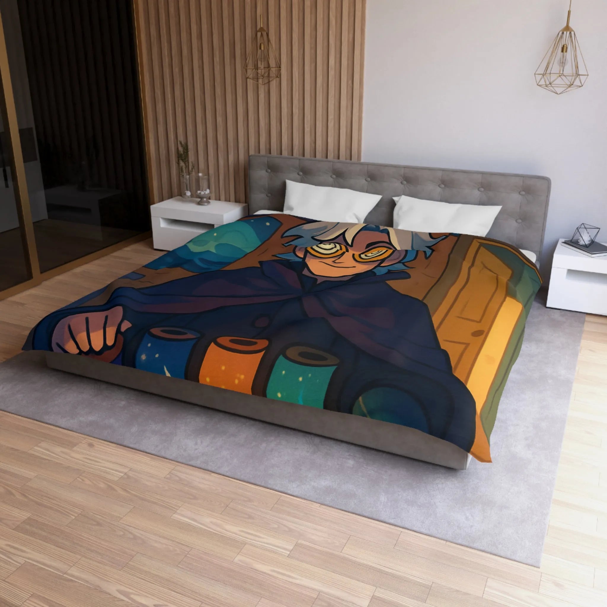 Housse de couette magique avec design nocturne sur fond de lune et étoiles