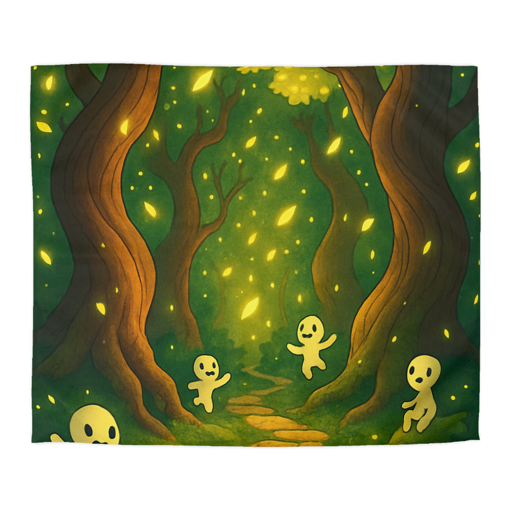 Housse de couette motif forêt magique avec créatures lumineuses ambiance apaisante