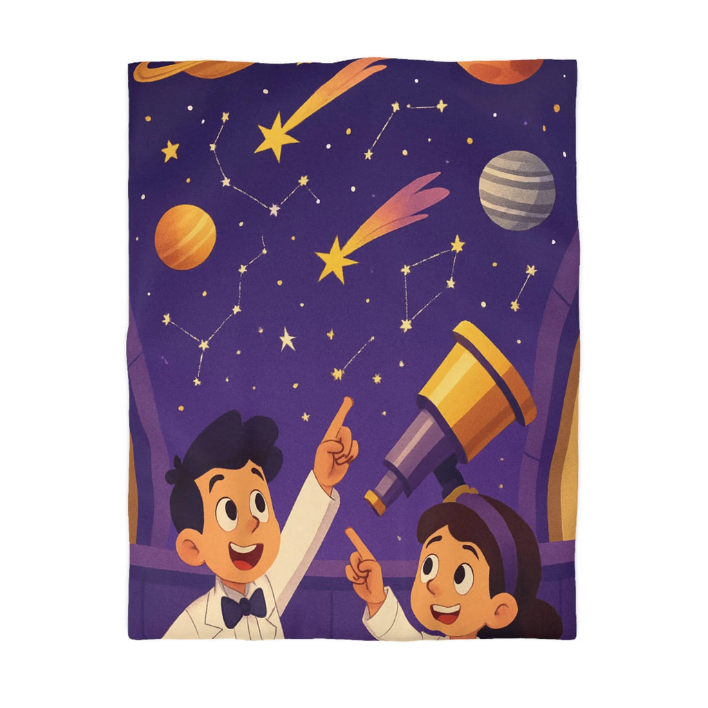 Housse de couette enfantine inspirée de l’astronomie avec planètes et étoiles colorées