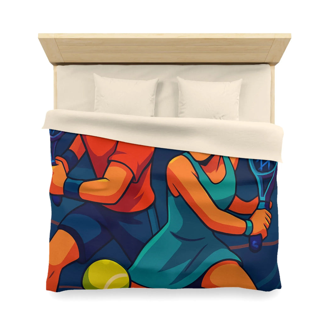 Housse de couette dynamique avec joueurs de tennis en style vectoriel coloré et moderne