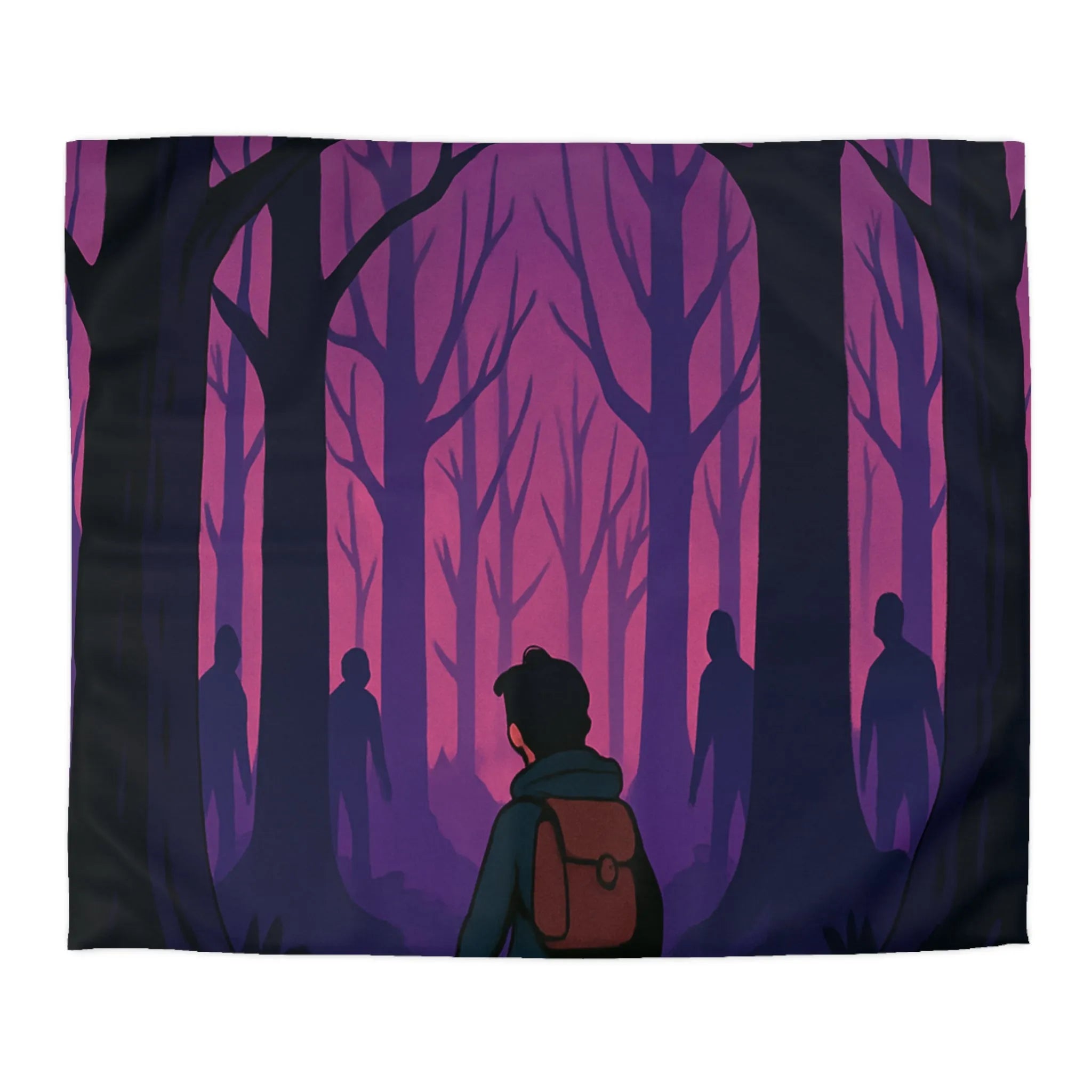 Housse de couette forêt mystérieuse avec personnage silhouette pour ambiance mystique