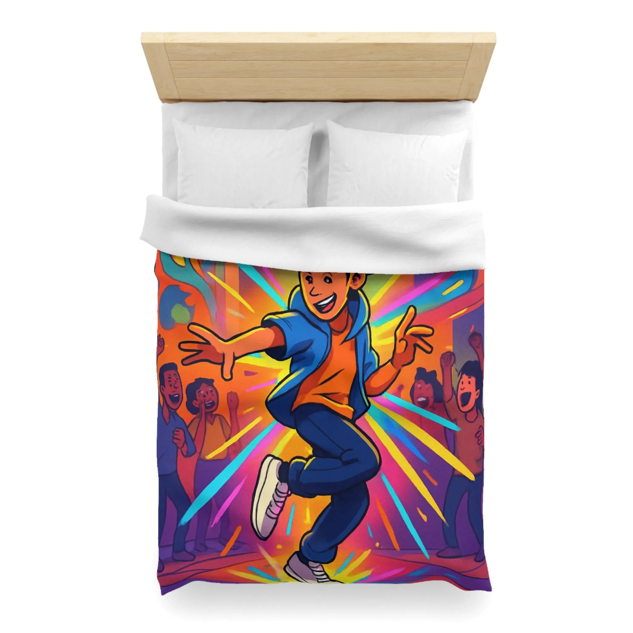 Housse couette street dance couleur vive, ambiance urbaine, dessin dynamique jeune garçon joyeux
