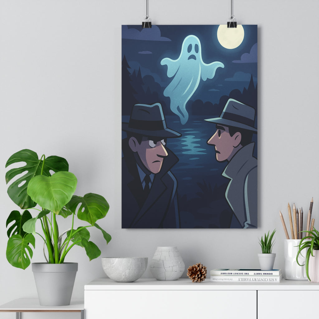 Poster décoratif bleu gris cartoon mystique chambre salon ambiance suspense sciencefiction personnages trenchcoats qualité