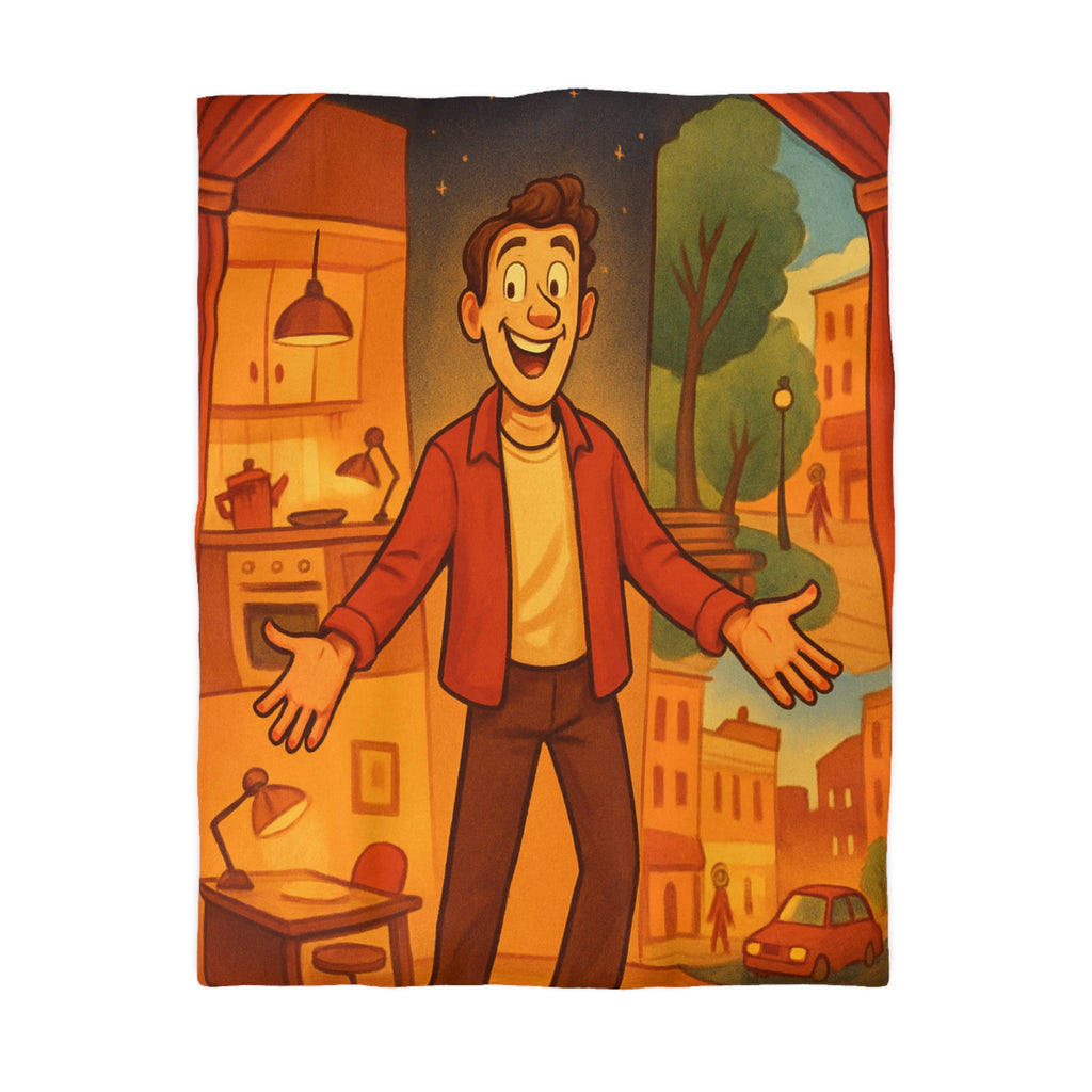 Housse de Couette Théâtrale avec Scène d'Intérieur et Extérieur Ville Colorée