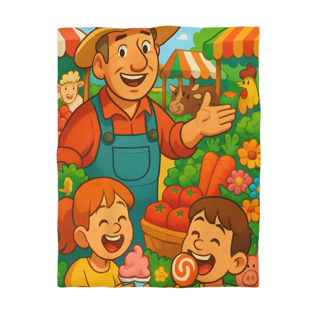 Housse de couette avec illustration joyeuse de ferme pour chambre d'enfant colorée et vivante