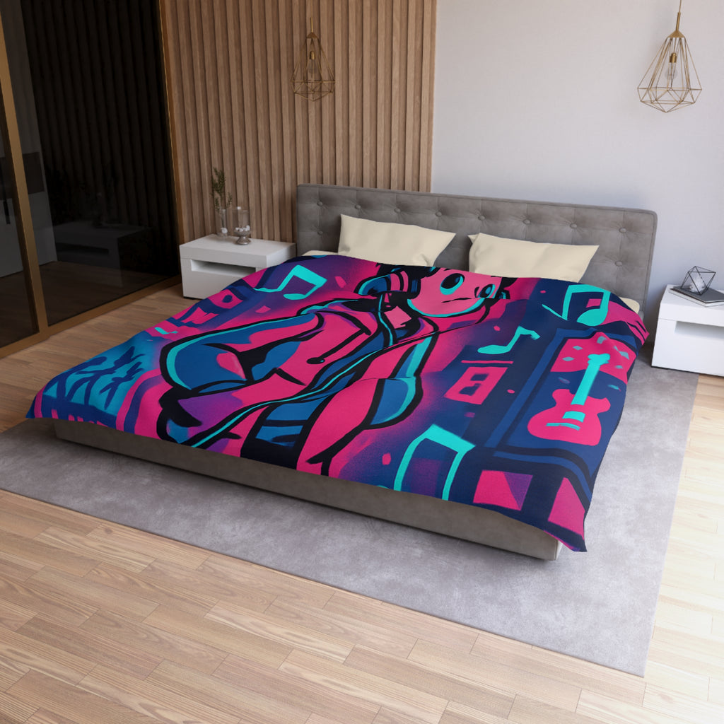 Plongez dans un univers coloré et musical avec cette housse de couette animée